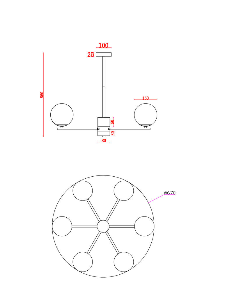 Bolla loftslampe i messing