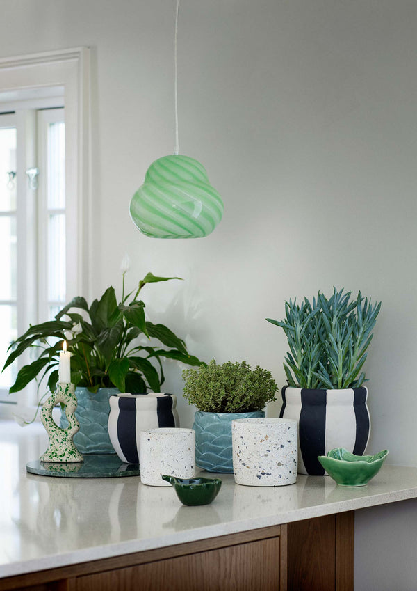 Pendel Glas Lampa med ränder - Grön