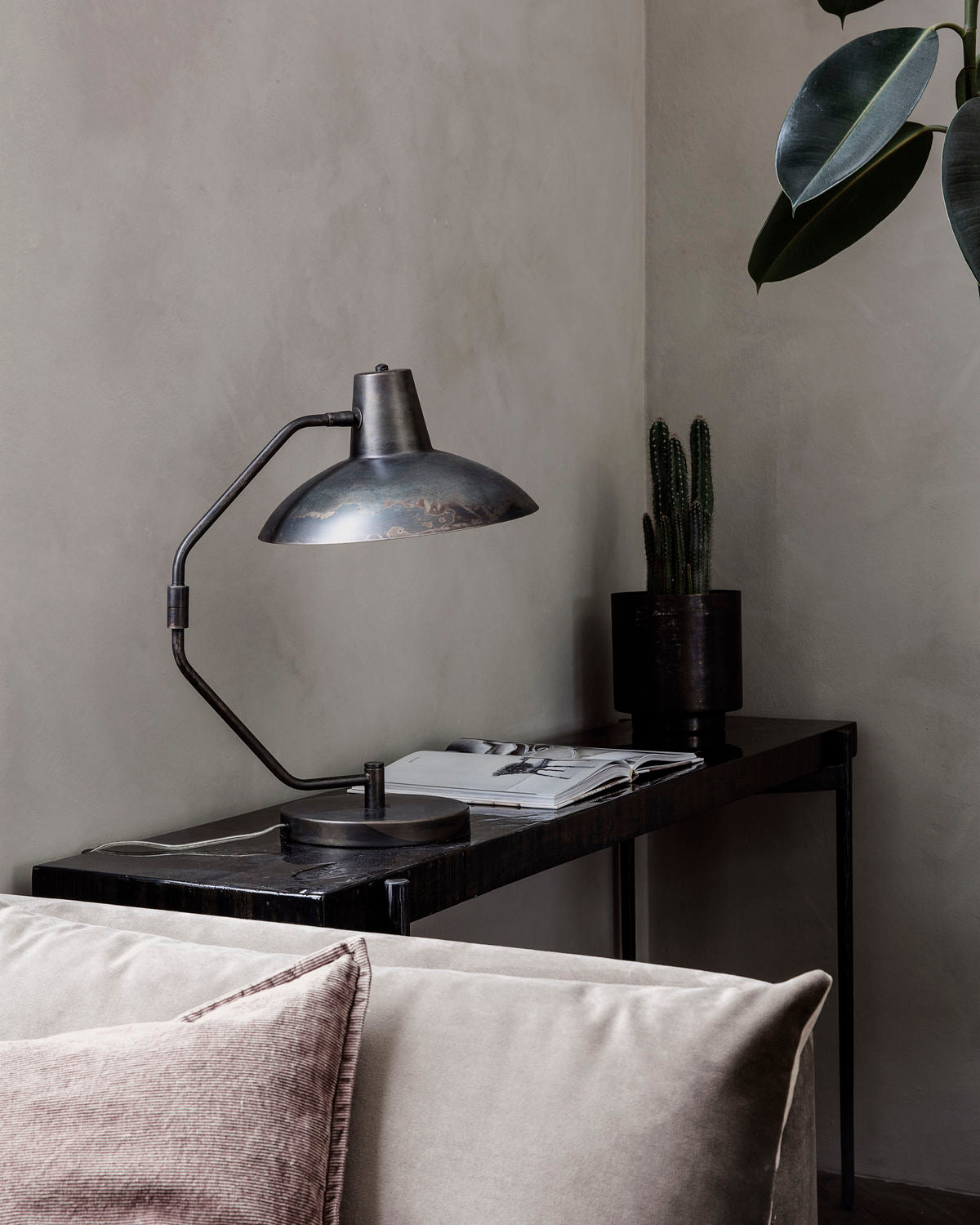 Bordlampe, skrivebord, antik brun
